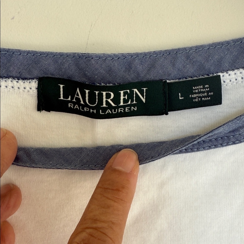 Lauren Ralph Lauren White Tee with Blue Trim - Picture 2 of 7